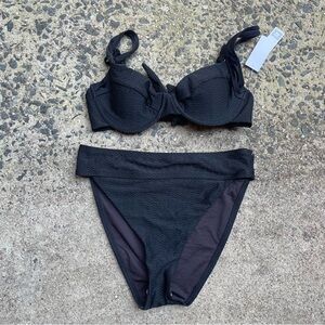 Sanctuary black underwire adjustable minimalist textured sexy bikini swimsuit